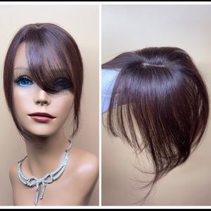 12”Dark Brown human hair clip in topper toupee wig